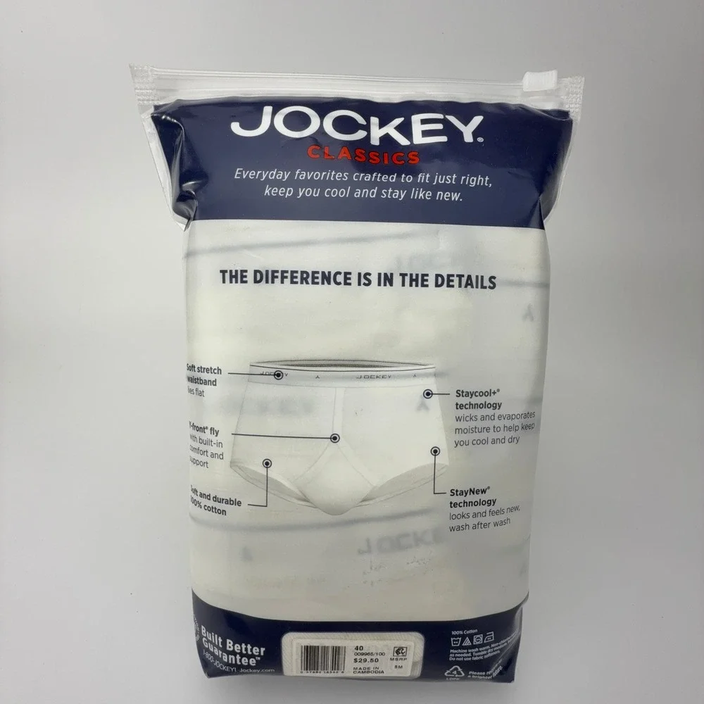 Jockey Classics Men 4 Pack Full-Rise Briefs White 100% Cotton Size 40 009965/100